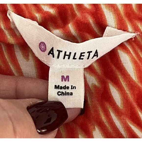 Athleta Woman's Sz M Orange & White Starfish Reef Print Jersey Fit & Flare Dress - Picture 5 of 8